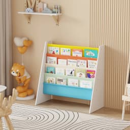 BonChoice 4-Tier Children Sling Book Rack Bookshelf Wooden, Easy-to-Reach Storage for Books, Kids Book Rack Storage Bookshelf