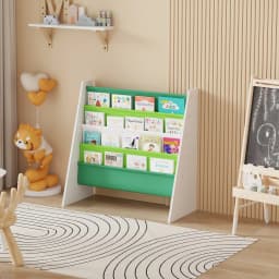 BonChoice 4-Tier Children Sling Book Rack Bookshelf Wooden, Easy-to-Reach Storage for Books, Kids Book Rack Storage Bookshelf