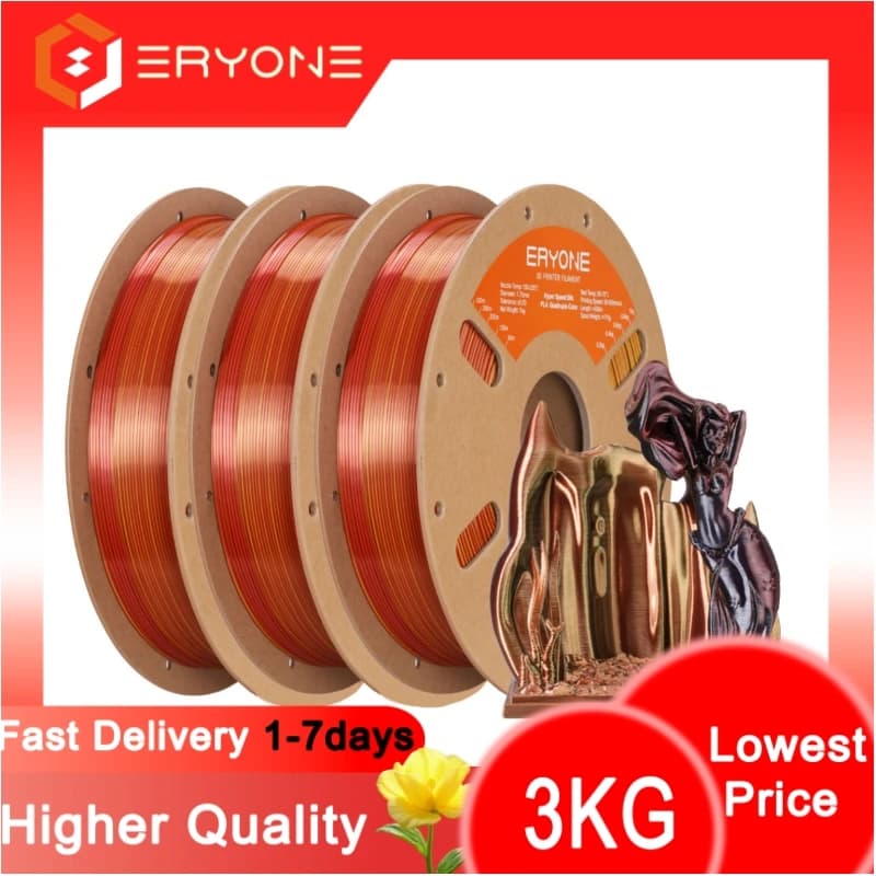 ERYONE 1KG/3KG HS Silk Quadruple Color PLA Filament 3D Printer 1.75mm +/- 0.03mm, Hyper Speed Coextrusion Filament PLA 1KG/3KG