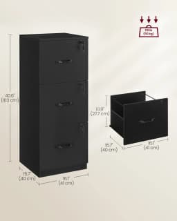 VASAGLE 3-Drawer Vertical File Cabinet, Filing Cabinet for Home Office, with 3 Lockable Drawers
