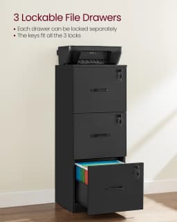 VASAGLE 3-Drawer Vertical File Cabinet, Filing Cabinet for Home Office, with 3 Lockable Drawers