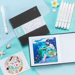Ohuhu Bleedproof Double-Sided Marker Pad with PU Cover Art Sketchbook Hardcover Sketching Book for Alcohol Markers Paints Draw