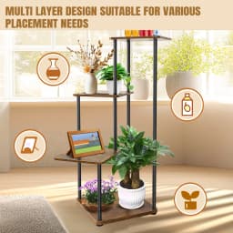4/5/6 Tier Plant Stand Flower Display Rack, Heavy Duty and Stable, Metal Frame and Wooden Board, for Indoor Outdoor Garden