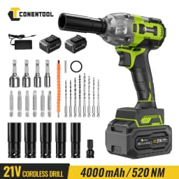 CONENTOOL 520Nm Cordless Impact Wrench 1/2” Brushless Power Tool 21V with 2x 4000mAh Batteries Electric Impact Gun for Car Home