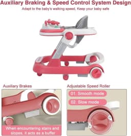 2 in 1 Baby Walker, Toddler Baby Push Walker with Removable Feeding Tray and Music Tray(Without Battery), Foldable Walker