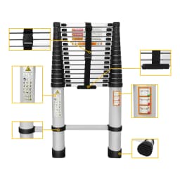 Multi-Size Aluminium Telescopic Ladder with Non-Slip Feet,Adjustable Lightweight Ladder for Home or Caravan, 330lb Load Capacity