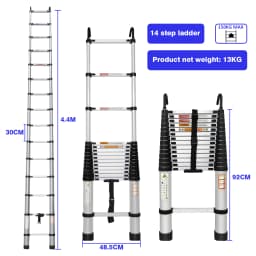 Multi-Size Aluminium Telescopic Ladder with Non-Slip Feet,Adjustable Lightweight Ladder for Home or Caravan, 330lb Load Capacity