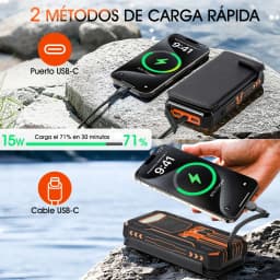 Solar Mobile Power Bank Portable Fast Charging 20000mAh With Wire Suitable for iPhone Xiaomi Huawei