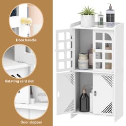 3 Tier Bathroom Floor Cabinet, White Storage Cabinet with Door, Free Standing Shelf Unit for Bathroom, Living Room, Bedroom