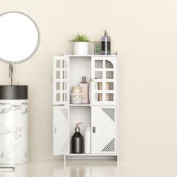 3 Tier Bathroom Floor Cabinet, White Storage Cabinet with Door, Free Standing Shelf Unit for Bathroom, Living Room, Bedroom