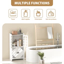 3 Tier Bathroom Floor Cabinet, White Storage Cabinet with Door, Free Standing Shelf Unit for Bathroom, Living Room, Bedroom