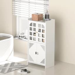 3 Tier Bathroom Floor Cabinet, White Storage Cabinet with Door, Free Standing Shelf Unit for Bathroom, Living Room, Bedroom