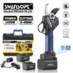 【3-Tap-Switching, High-end Version】SWANSOFT PRU45PLUS Professional Pruning shears, 25V 1150W 4Ahx2 battery pruner for Gardening