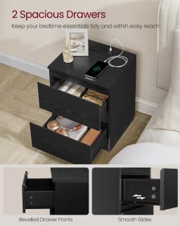 VASAGLE KAILYN Collection - Nightstand with Charging Station, Bedside Table with Drawers, Side End Table