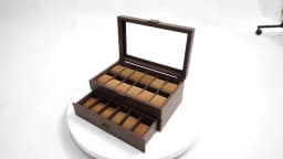24-Bit Watch Box, 2-Tier Rustic Brown Watch Display Case with Glass Window, Tabletop Jewelry Storage Organizer for Men & Women