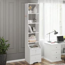 【Lifeideas】White Corner Bookshelf 3/4/5 Layers Wooden Ultra-thin Storage Rack with Lockable Drawer for Living Room Bedroom Hom