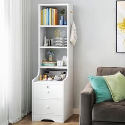 【Lifeideas】White Corner Bookshelf 3/4/5 Layers Wooden Ultra-thin Storage Rack with Lockable Drawer for Living Room Bedroom Hom