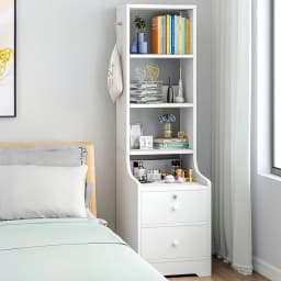 【Lifeideas】White Corner Bookshelf 3/4/5 Layers Wooden Ultra-thin Storage Rack with Lockable Drawer for Living Room Bedroom Hom