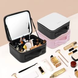 Travel Makeup Bag with LED Mirror, Organiser Case with Adjustable Compartment, 3 Color Scenarios Adjustable Makeup Train Case