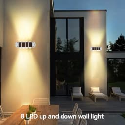 Solar Warm Light Wall Lights Up and down Lighting 8LED Wall Washing Waterproof for Outdoor Fence Walkway Porch Deck