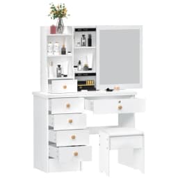 Makeup Vanities Vanity Desk with Sliding Mirror, Bedroom Dressing Table, Makeup Desk with 6 Drawers Bedroom Furniture