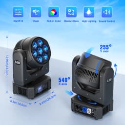 LeLeght 7X50W Moving Head LED DMX512 RGBW Light Effects 5 Control Mode With Strobe Lighting Effect for Party Disco Ballroom