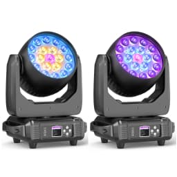 Datewink 2Pcs 19X15W LED Moving Head Lights 4IN1 RGBW Beam Wash Zoom Stage Lighting Effect DMX512 For DJ Disco Wedding Party Bar