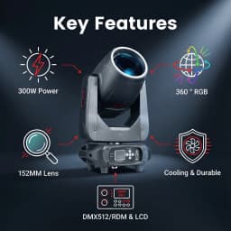 LED 300W Beam Moving Head 14R Spot Cleaning Gobo 48 Rotating Prisms High Power Stage Light DMX Strobe Effect Spotlight For Bar