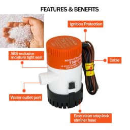 750 GPH 12V Bilge Pump Submersible Marine Water Pump for Boat RV Camper