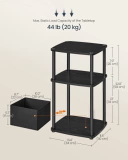 SONGMICS HOME Side Table, Bedside Table, End Table with 3 Storage Shelves, Fabric Basket