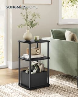 SONGMICS HOME Side Table, Bedside Table, End Table with 3 Storage Shelves, Fabric Basket
