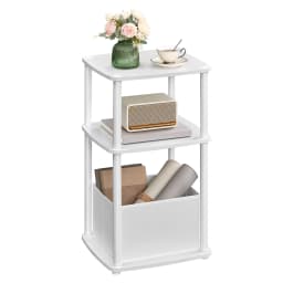 SONGMICS HOME Side Table, Bedside Table, End Table with 3 Storage Shelves, Fabric Basket