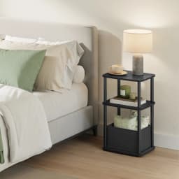 SONGMICS HOME Side Table, Bedside Table, End Table with 3 Storage Shelves, Fabric Basket