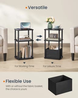 SONGMICS HOME Side Table, Bedside Table, End Table with 3 Storage Shelves, Fabric Basket