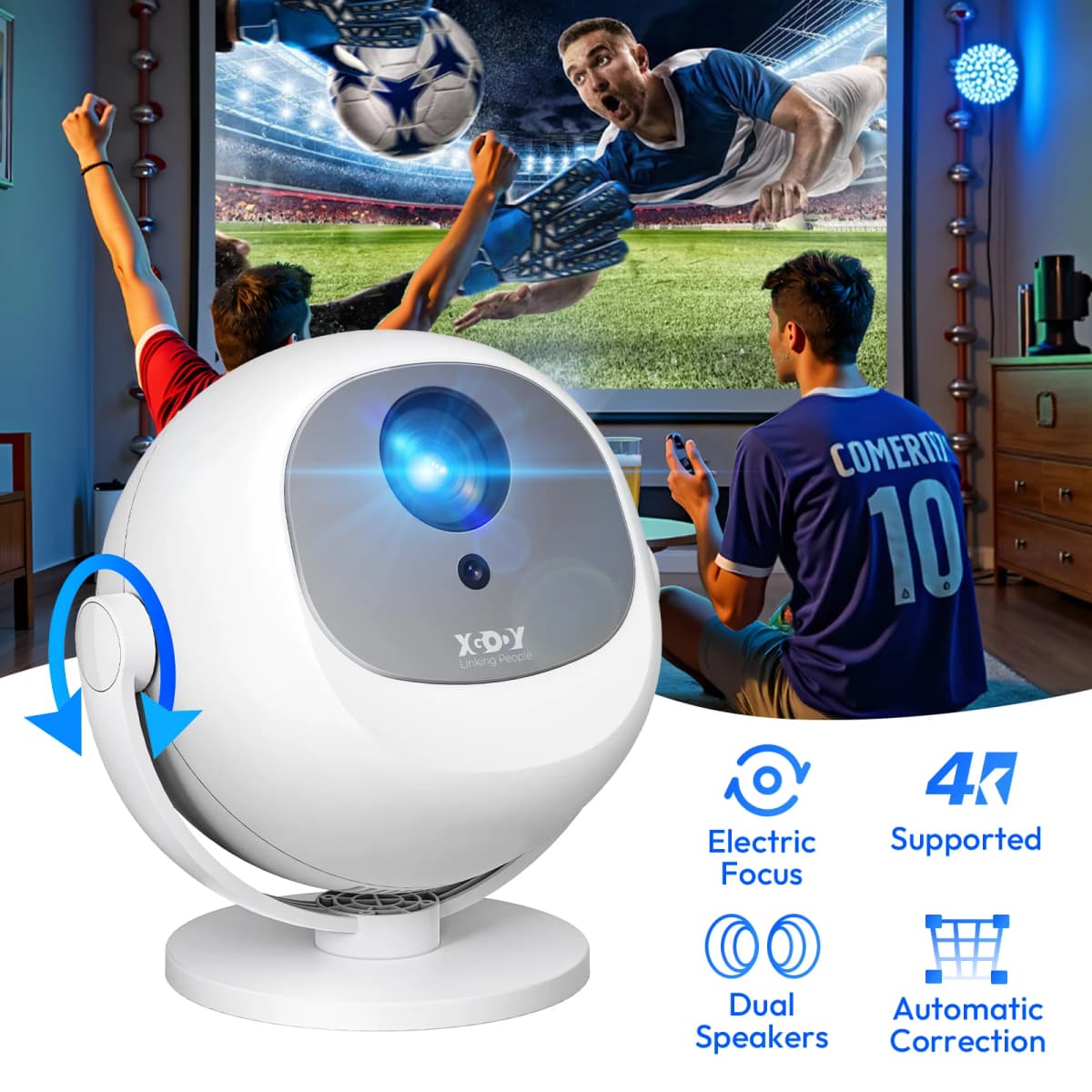 ​XGODY 400 ANSI 4K Portable Android Projector Native 720P/1080P WiFi6 Bluetooth 50% Zoom Electric Focus for Home Theater