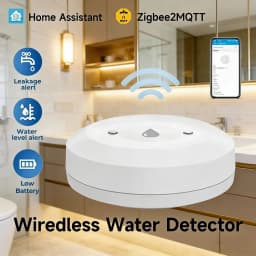Zigbee Water Flood Sensor Leak Detector Home Security Alarm Remote Monitor Works with Home Assistant Zigbee2MQTT