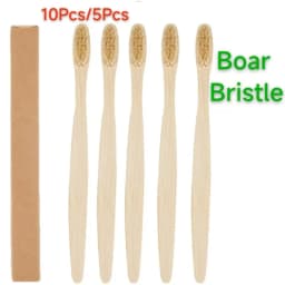 10/5Pcs 100% Biodegradable Bamboo Toothbrush,Eco-Friendly Natural Boar Bristles,No Plastic Environmentally FriendlySustainable