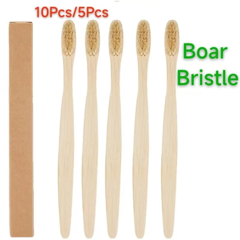 10/5Pcs 100% Biodegradable Bamboo Toothbrush,Eco-Friendly Natural Boar Bristles,No Plastic Environmentally FriendlySustainable