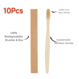 10/5Pcs 100% Biodegradable Bamboo Toothbrush,Eco-Friendly Natural Boar Bristles,No Plastic Environmentally FriendlySustainable