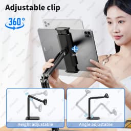 Tablet Stand Holder 15 in Adjustable Long Metal Flexible Arm for 4.7-13 in Phone iPad Stand Ergonomic Desktop Holder Multi-Angle