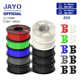 JAYO 3D Filament ASA Filament 1.75mm UV/Rain/Heat Resistant Tough 3D Printer Filament 10Rolls/Set For 3D Printers