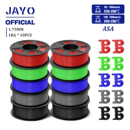 JAYO 3D Filament ASA Filament 1.75mm UV/Rain/Heat Resistant Tough 3D Printer Filament 10Rolls/Set For 3D Printers