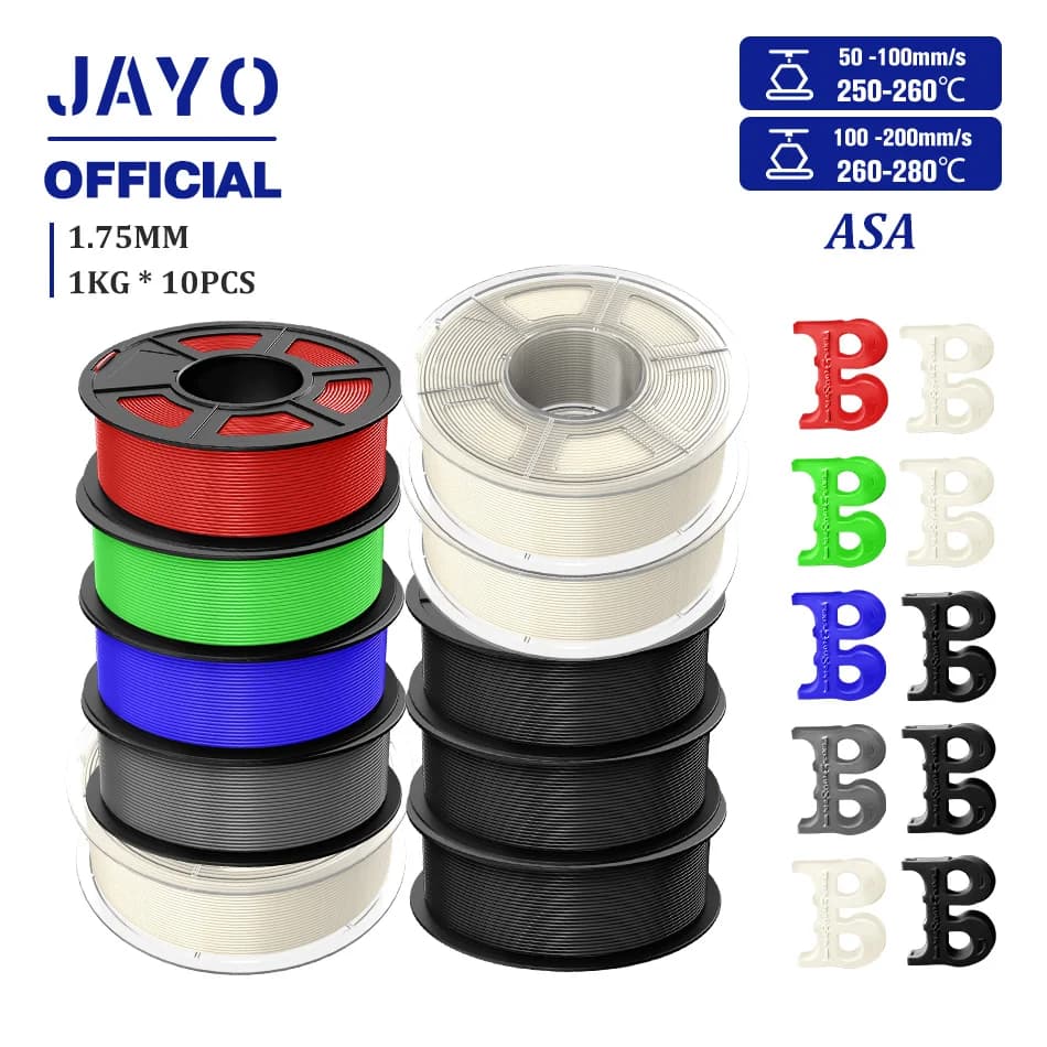 JAYO 3D Filament ASA Filament 1.75mm UV/Rain/Heat Resistant Tough 3D Printer Filament 10Rolls/Set For 3D Printers