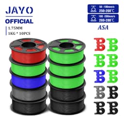 JAYO 3D Filament ASA Filament 1.75mm UV/Rain/Heat Resistant Tough 3D Printer Filament 10Rolls/Set For 3D Printers