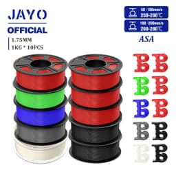JAYO 3D Filament ASA Filament 1.75mm UV/Rain/Heat Resistant Tough 3D Printer Filament 10Rolls/Set For 3D Printers