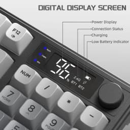 M96 Wireless Gaming Keyboard Creamy Membrane with Rainbow Backlight,Media Knob,LCD Screen,Dual Mode-Bluetooth/2.4Ghz,Ball Shape