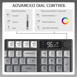 M96 Wireless Gaming Keyboard Creamy Membrane with Rainbow Backlight,Media Knob,LCD Screen,Dual Mode-Bluetooth/2.4Ghz,Ball Shape