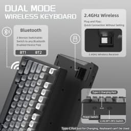 M96 Wireless Gaming Keyboard Creamy Membrane with Rainbow Backlight,Media Knob,LCD Screen,Dual Mode-Bluetooth/2.4Ghz,Ball Shape