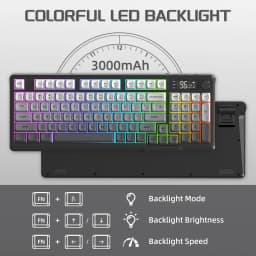 M96 Wireless Gaming Keyboard Creamy Membrane with Rainbow Backlight,Media Knob,LCD Screen,Dual Mode-Bluetooth/2.4Ghz,Ball Shape