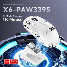 ATTACK SHARK X6 Lightweight Wireless Gaming Mouse with RGB Backlight Charging Base,Tri-Mode,26K DPI, PAW3395 Optical Sensor